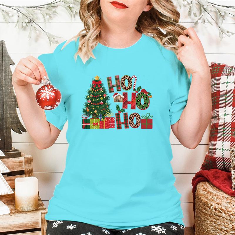 New Christmas Tree HO HO HO Print T Shirt Women Funny  Merry Christmas Tops Tees Female Short Sleeve Crew Neck Women Xmas Tshirt
