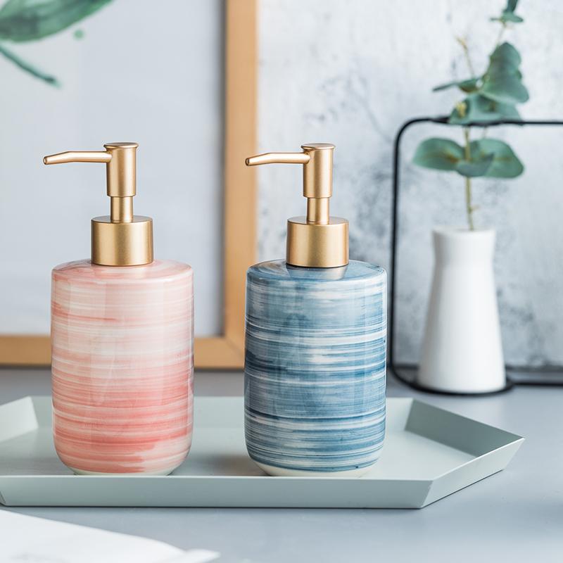 Creative Color Bathroom Soap Bottle Ceramic Round Shampoo Bottle Apartment Hotel  Lotion Pump Bottle Hand Toilet Soap Bottle