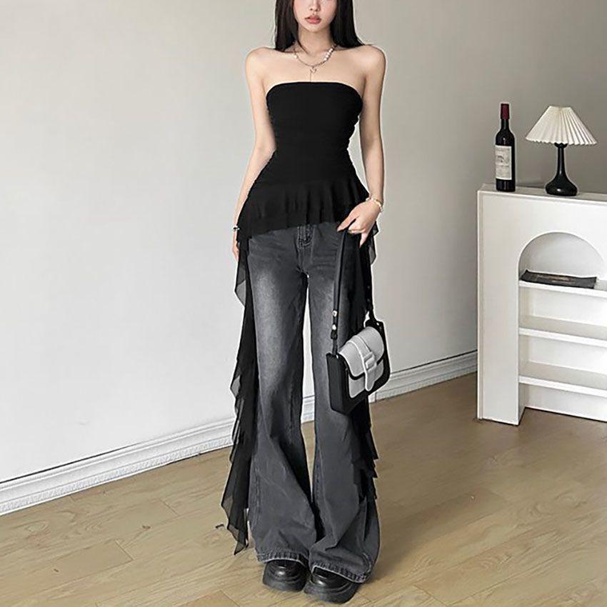 2025 Sofistikovaný bandeau top: Volánový střapec, Zeštíhlující, Nepravidelný design