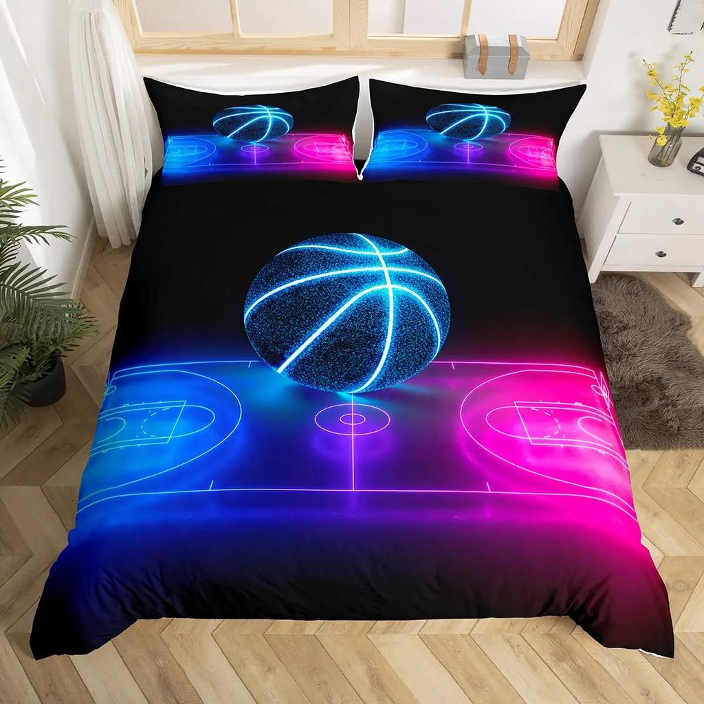 3D Basketbal Soft Duvet Cover King for Ten Young Boys Children Kids Fire Water Sports Beding Set Microfiber Bal Game Comfortable Quilt Cover featuring