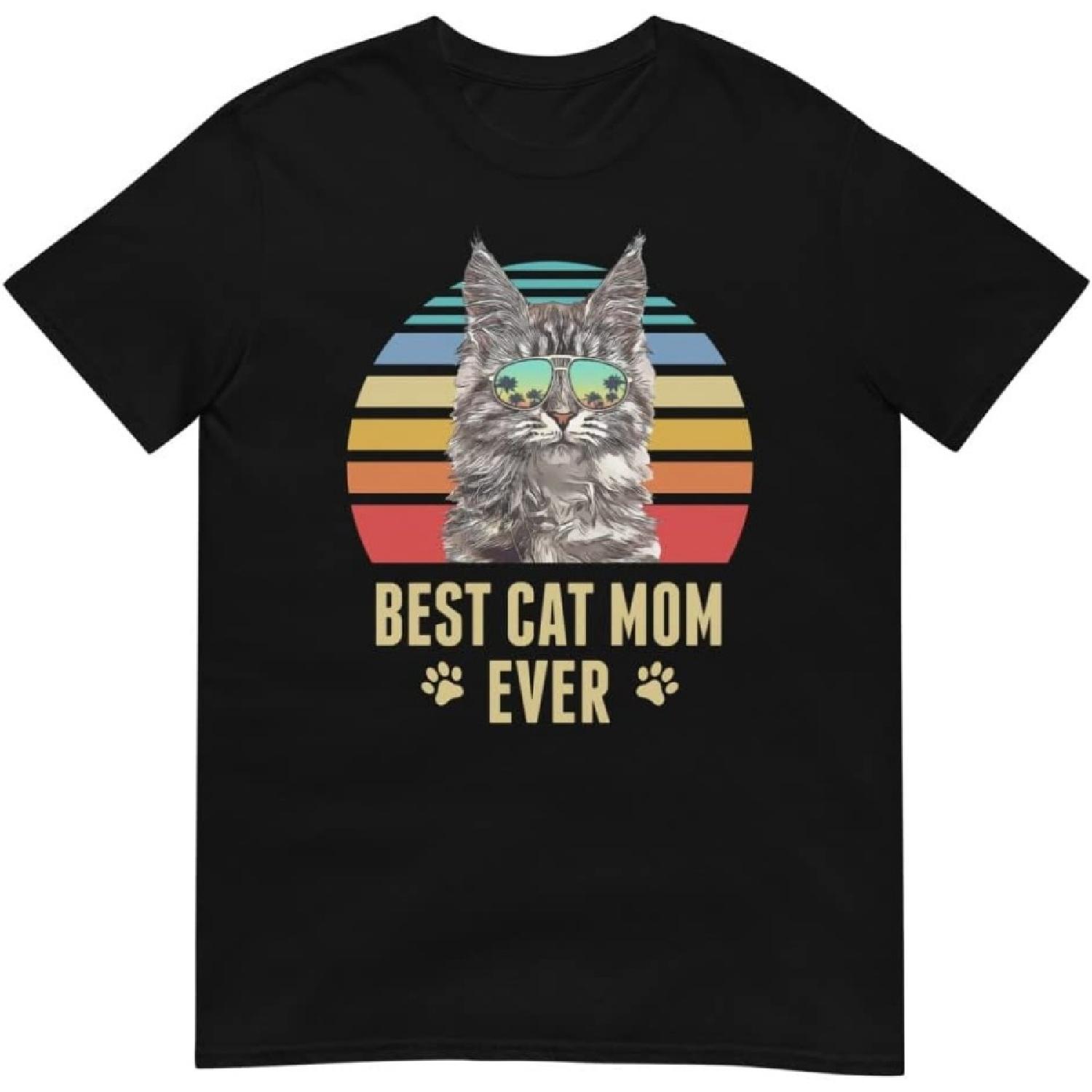 Maine Coon Cat Best Cat Mom Ever Retro Beach Vibe T-Shirt S