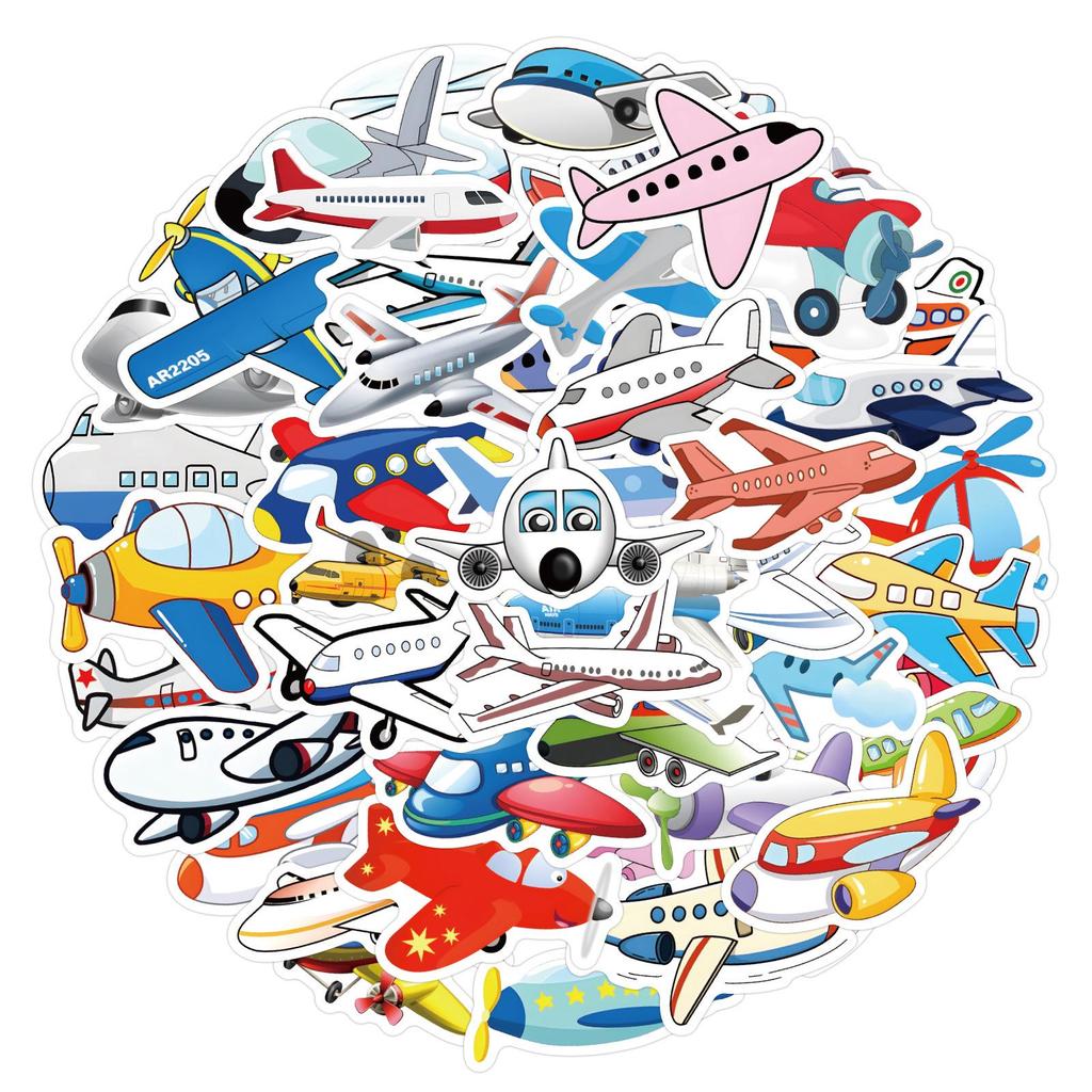 60 Cartoon Airplane Stickers for Kids - Waterproof Decorations for Suitcases, Guitars, Computers, Skateboards, and Cups