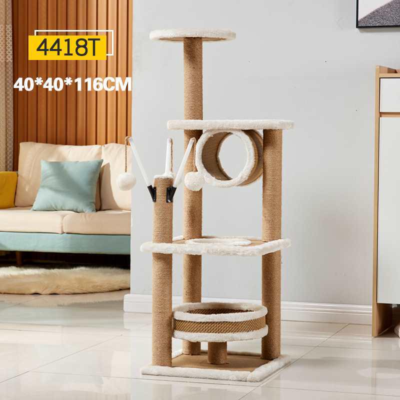 Multifunctional Rattan Cat Tree with Sisal Posts, Velvet Mats, Climbing Platform, Scratch Boards, and Cozy Nest for All Seasons