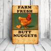 1pc Farm Fresh Butt Nuggets Tin Sign, Humorous Chicken Metal Wall Art, Funny Vintage Farmhouse Decor for Living Room