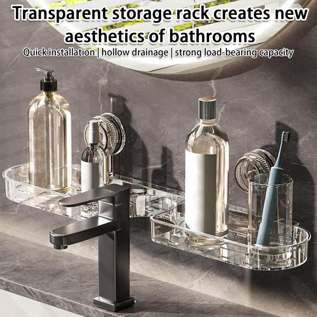 Suction Cup Washbasin Storage Rack for Bathroom Toilet Mirror Front, Faucet No-Drill Wall-Mounted Universal