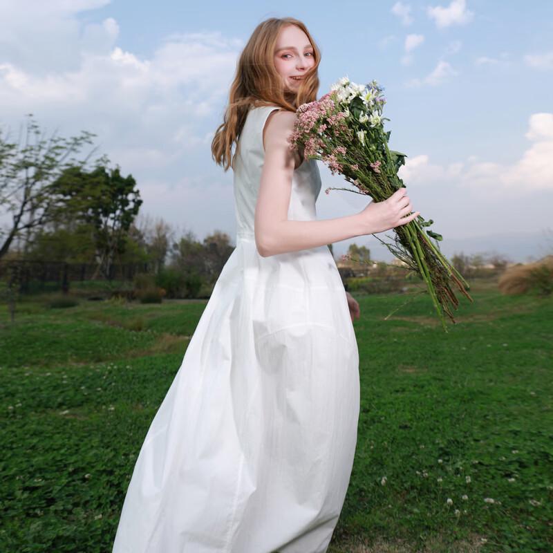 Sancai 2026 Summer Airy Balloon Waist-Cinching Long Dress