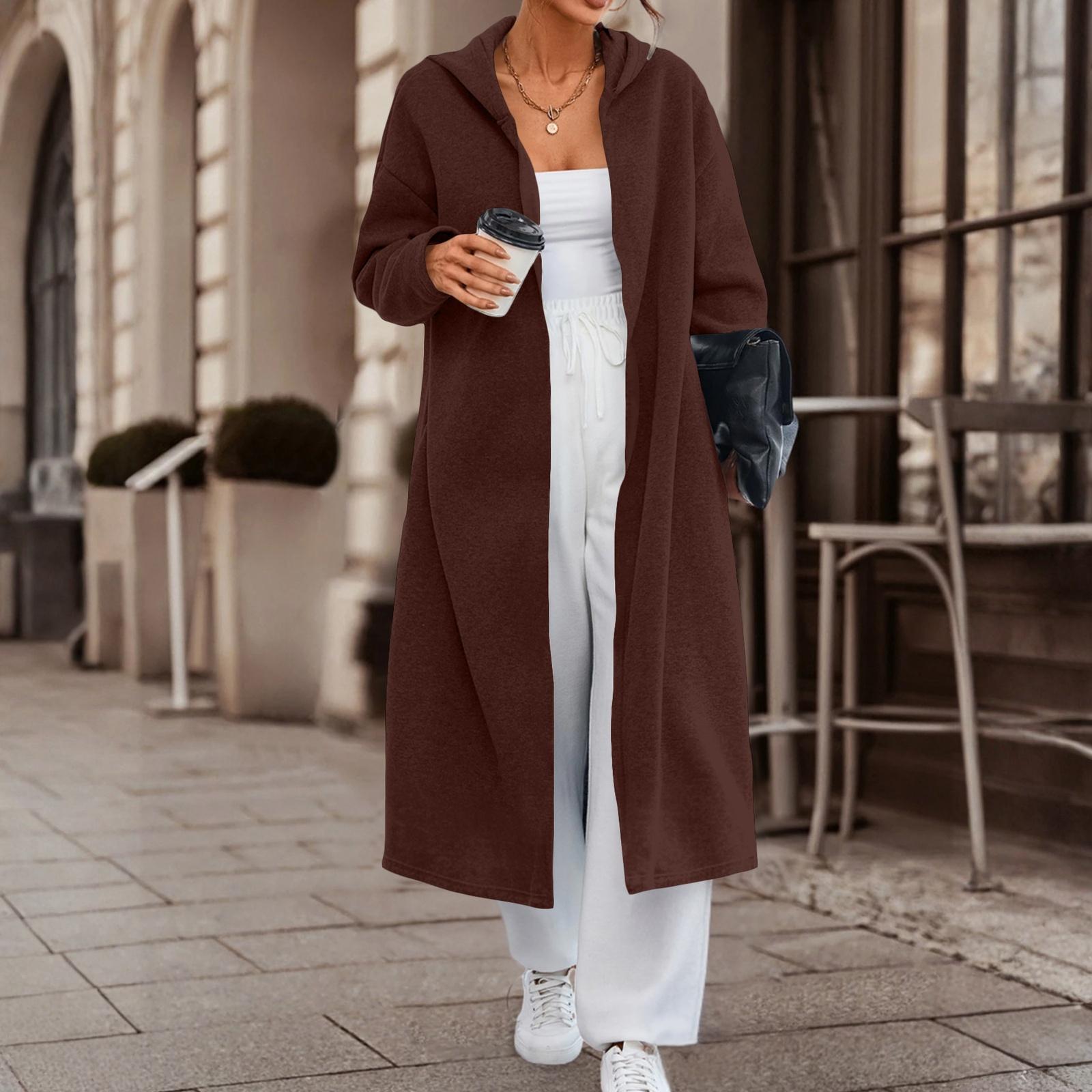 

Женский модный повседневный длинный кардиган с длинными рукавами однотонной расцветки M кофейный