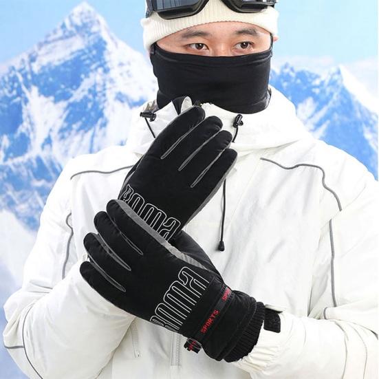 1 Pair Ski Gloves Water-Resistant Plush Lining Thickened Winter Warm Gloves Unisex Touchscreen Snowboarding Gloves