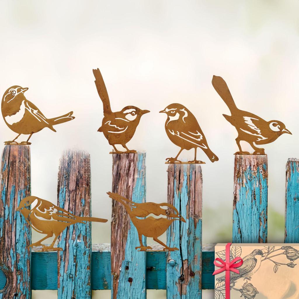 Rusty Wrought Iron Bird Garden Stake