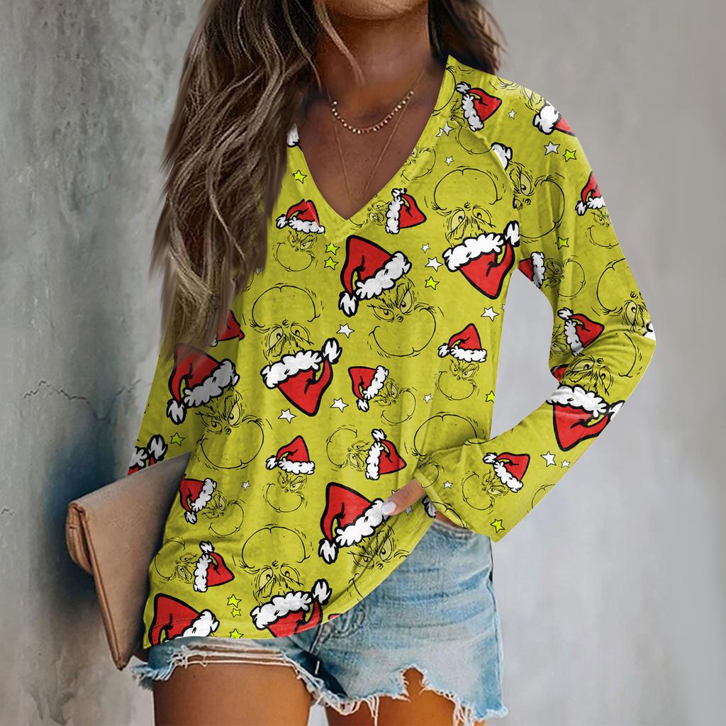 Women's Fashion Loose Raglan Sleeve T-Shirt With Christmas Print Casual Top