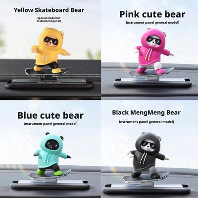 1 PCS New Dashboard Car Ornaments Skateboard Bear Sliding Bear Creative Car Cartoon Interior Decoration Interior Accessories