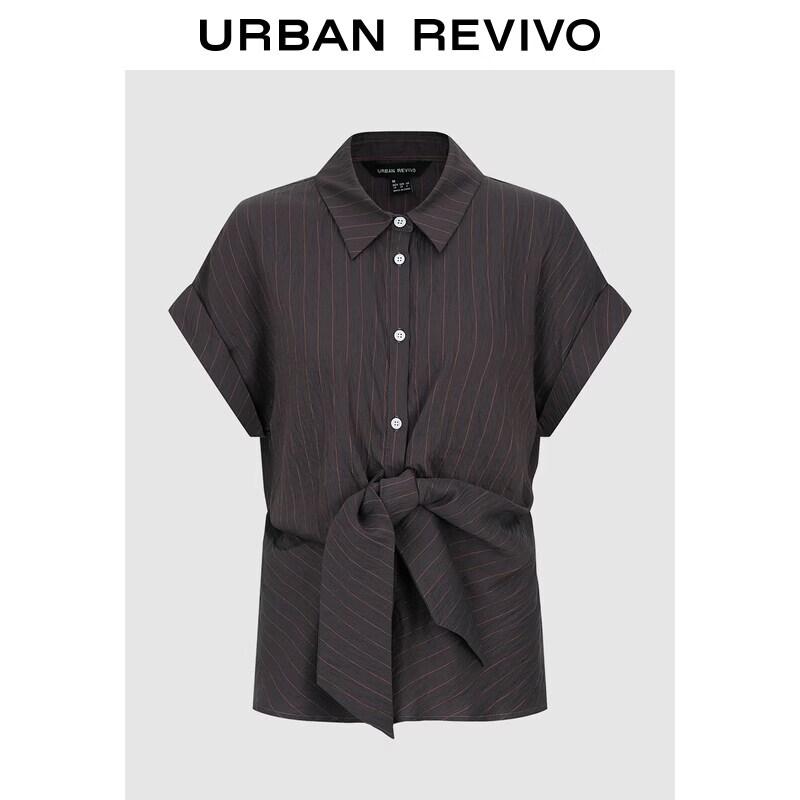 UR2026 Women s Striped Polo Neck Tie-Front Shirt L