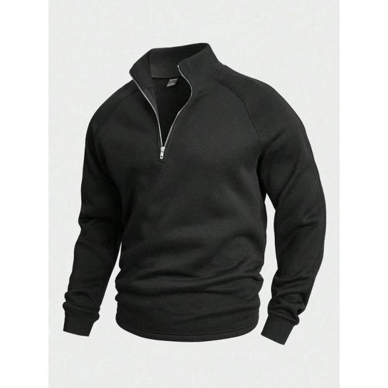 Men S Zip Stand Collar Fleece Sweatshirt Loose Solid Color Outdoor Casual Jacket