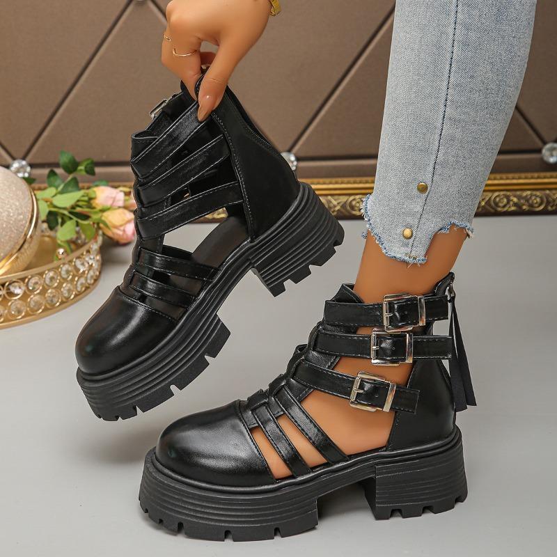 Fashion 2025 Brand Shoes Female Closed Toe Women's Sandals Fashion Belt Buckle Casual Back Zipper Summer Hollow Out Platform Sandals
