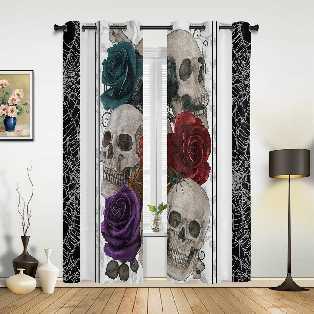 Halloween Horror Pumpkin Bat Curtains for Bedroom Living Room Drapes Kitchen Children's Room Window Curtain Modern Home Decor