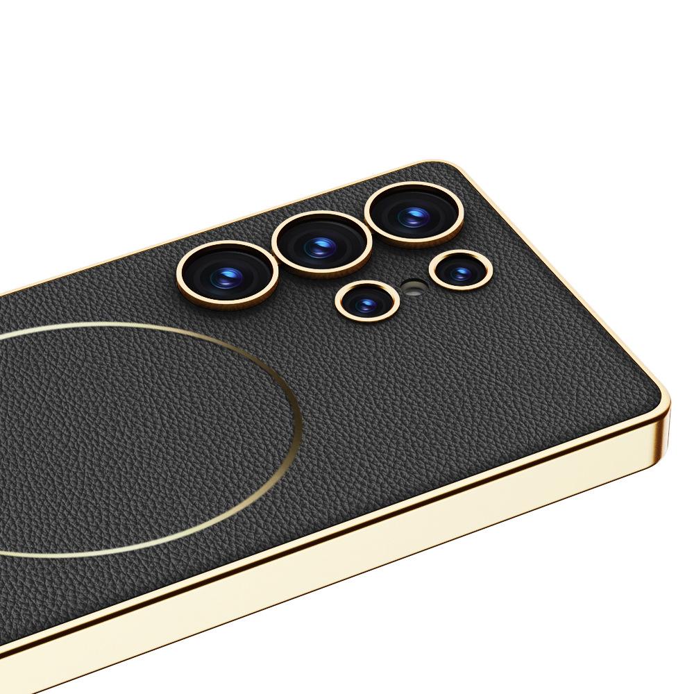 Samsung S25 Ultra Mobile Phone Case S24u Electroplating Plain Leather S23ultra Wireless Charging Anti Fall Protection Case