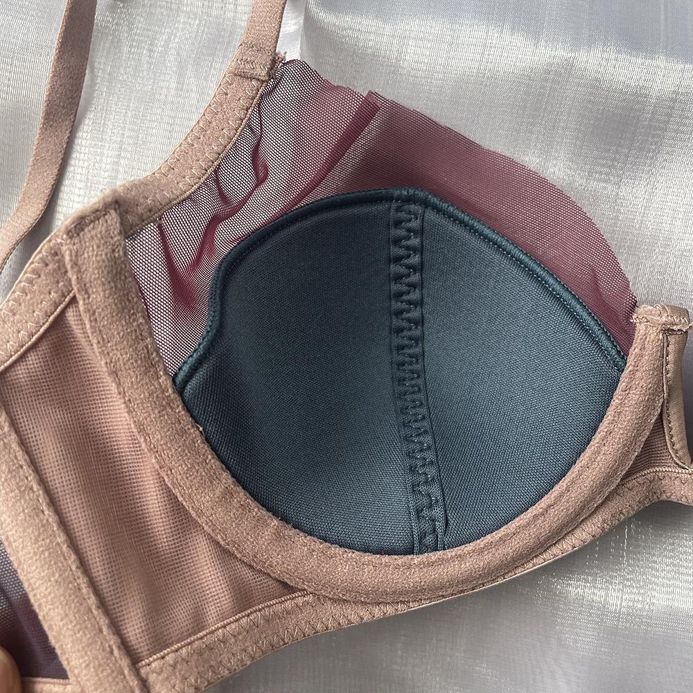 BCD Cup Bra Dámské spodní prádlo Tenké Hluboké V Splicing Mesh Spodní prádlo Měkký ocelový prsten Sexy Gathering Bra Set
