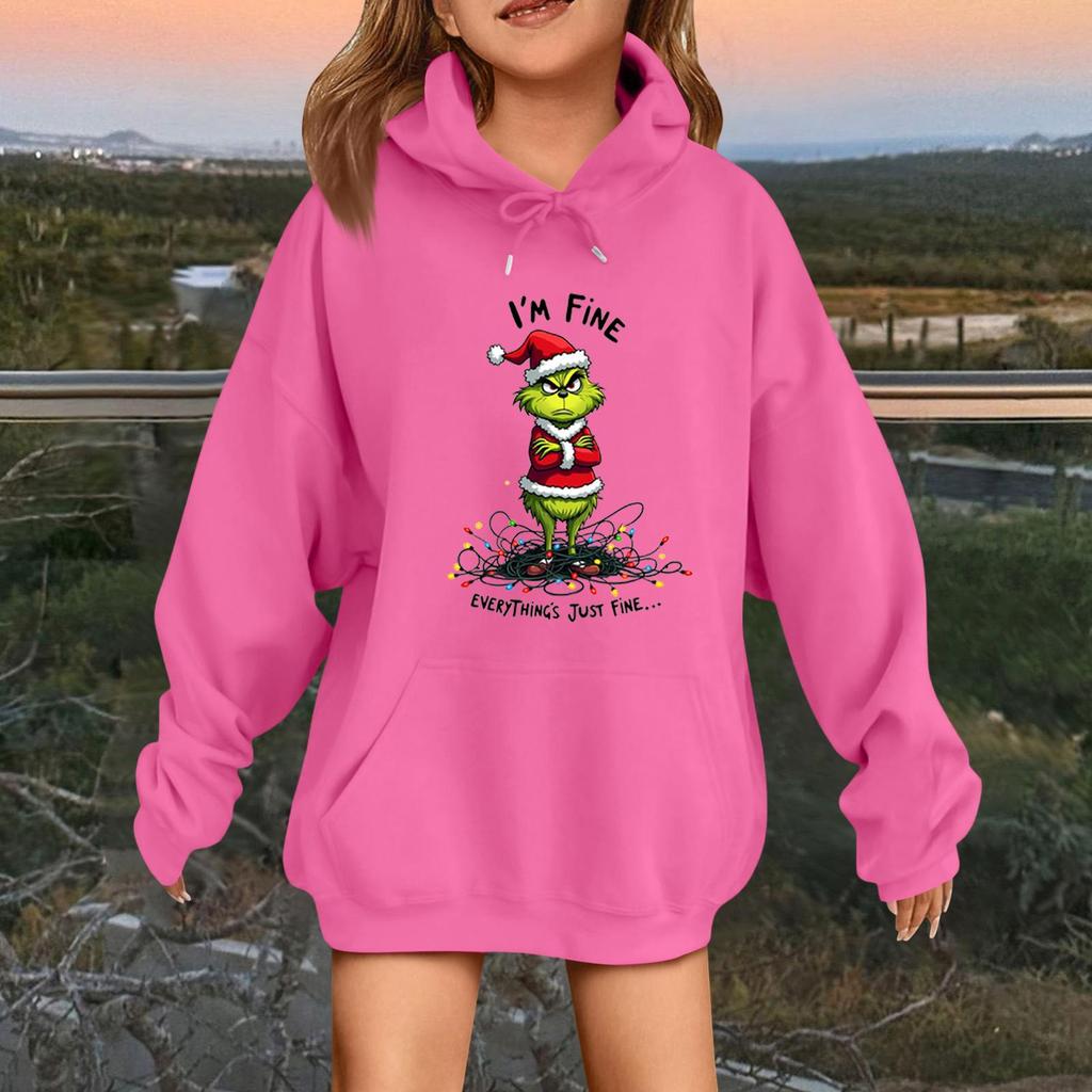 Children's Fashionable Casual Long-sleeved Loose Christmas Print Pullover Hooded Sweatshirt