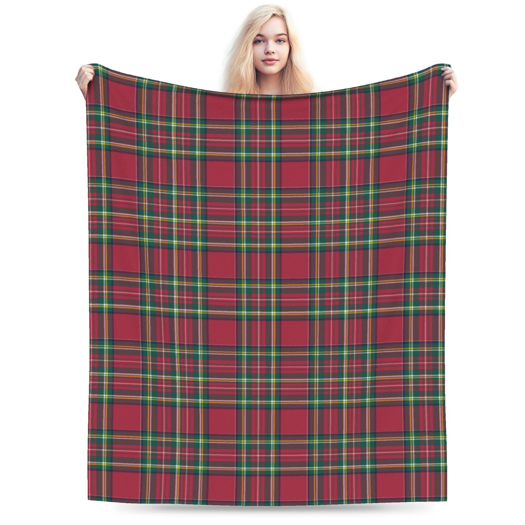 Christmas Red Green Check Tartan Plaid  Blankets Flannel Print   Multifunction Lightweight Throw Blankets for Bed Bedding Throws