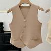 French Retro V-Neck Single-Breasted Irregular Sleeveless Slim Knitted Vest For Women