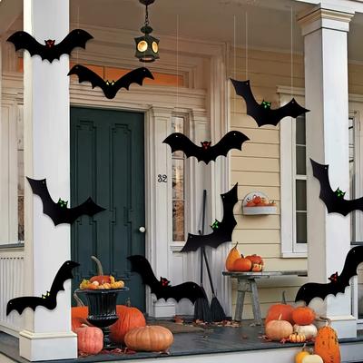 12 Stück Halloween Hängende Fledermaus Dekoration - Plastik Fliegende Fledermaus mit Leuchtenden Augen für Außen Tür Eingang Terrasse Bäume