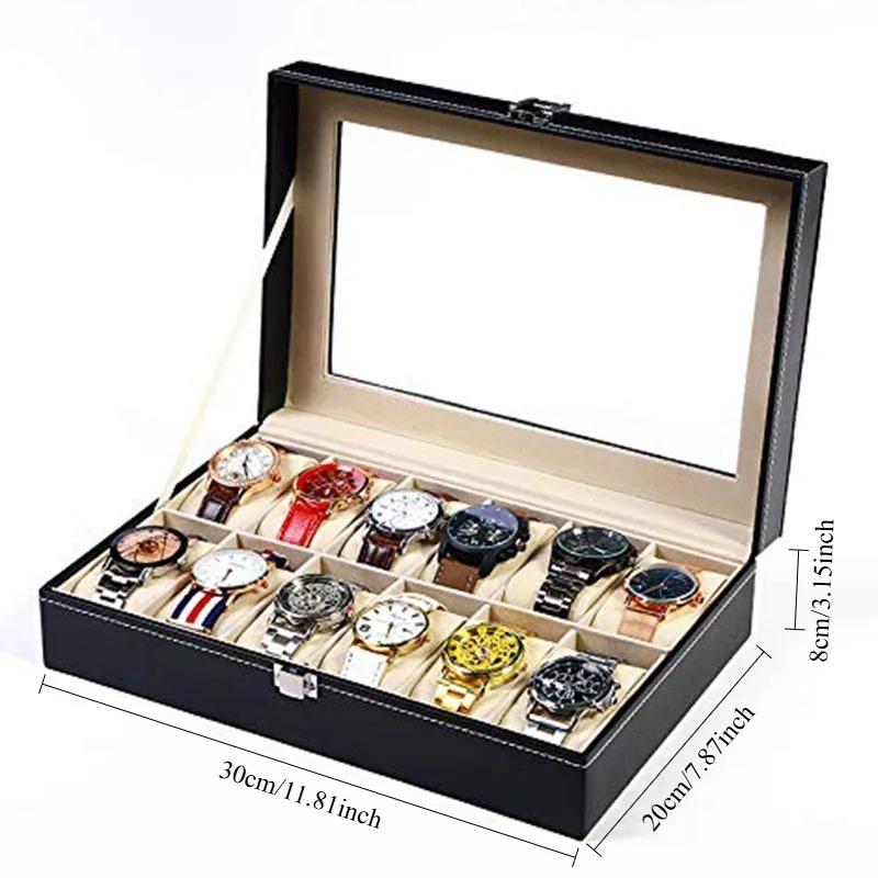 PU Leather Watch Storage Box, Watch Display Cabinet, Watch Storage Tray, with Multiple Compartments for Storage,Display Box Gift