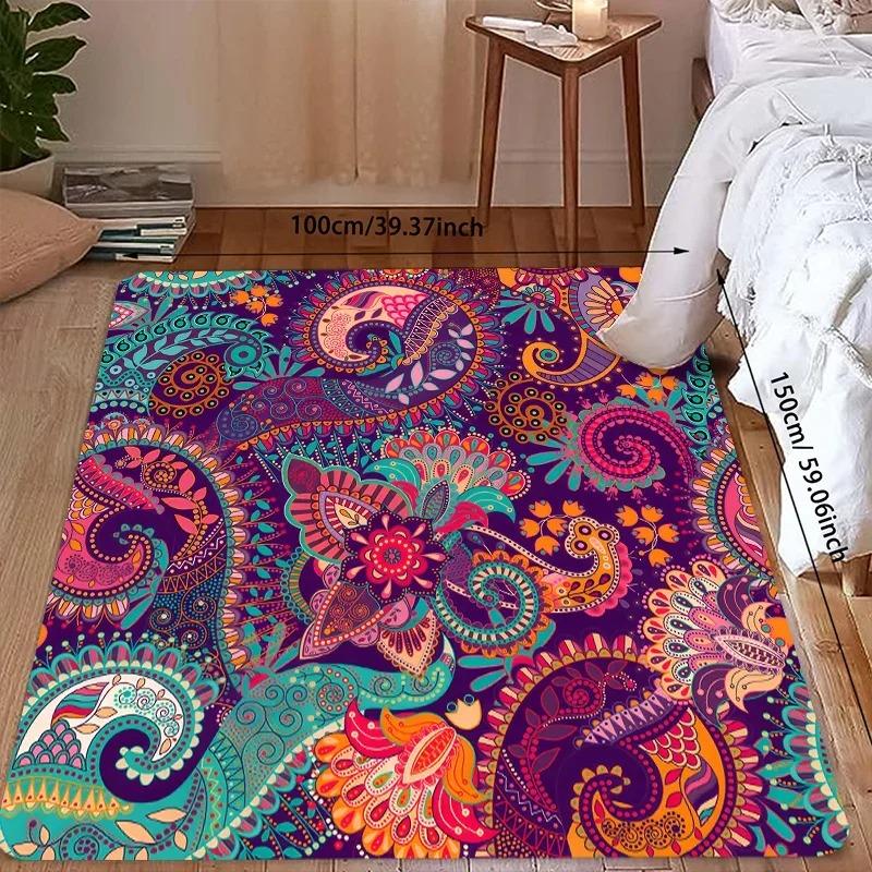 Bohemian Mandala Floral Area Soft Mat with Vibrant Peacock Living Room Bedroom Kitchen Bathroom Indoor Floor Home Decoration