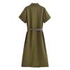 2025 Spring Women's European & American Style Belted Short Sleeve Turn-Down Collar Dress