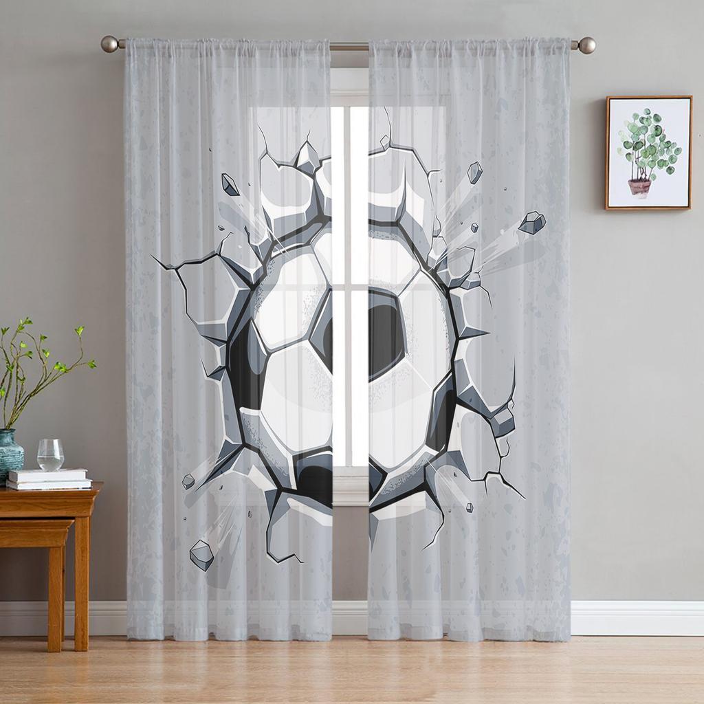 Football Sport Soccer Sheer Curtains for Living Room Decoration Window Curtains for Kitchen Tulle Voile Organza Curtains