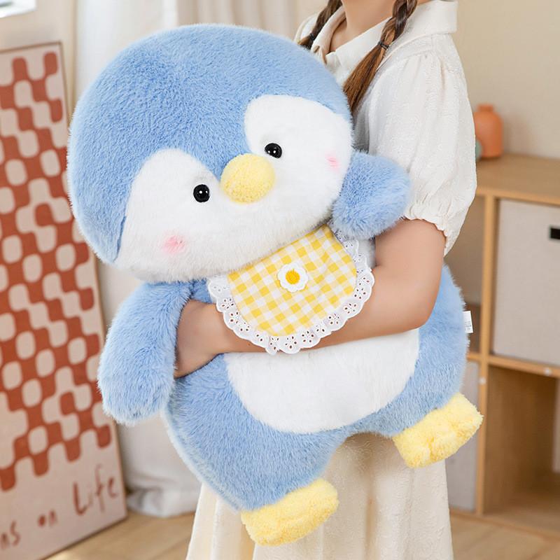 Penguin Doll Plush With Checkered Scarf Decoration For Kids Play Gift And