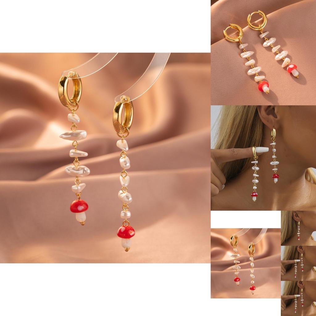 Trendy Fashion Geometric Faux Pearl Mushroom Dangle Earrings For Women Fall 2023