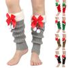 Christmas Fleece Trim Warm Leg Warmers Sweet Plush Balls Bows Knitted Boot Covers Festival Footless Socks for Women