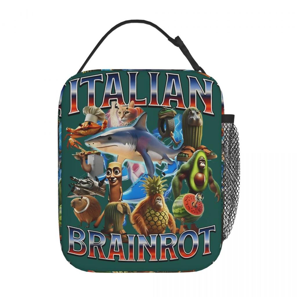 Italian Brainrot Tralalelo Tralala Tung Tung Sahur Meme Insulated Lunch Bag Thermal Bag Meal Container Tote Lunch Box Food Bag