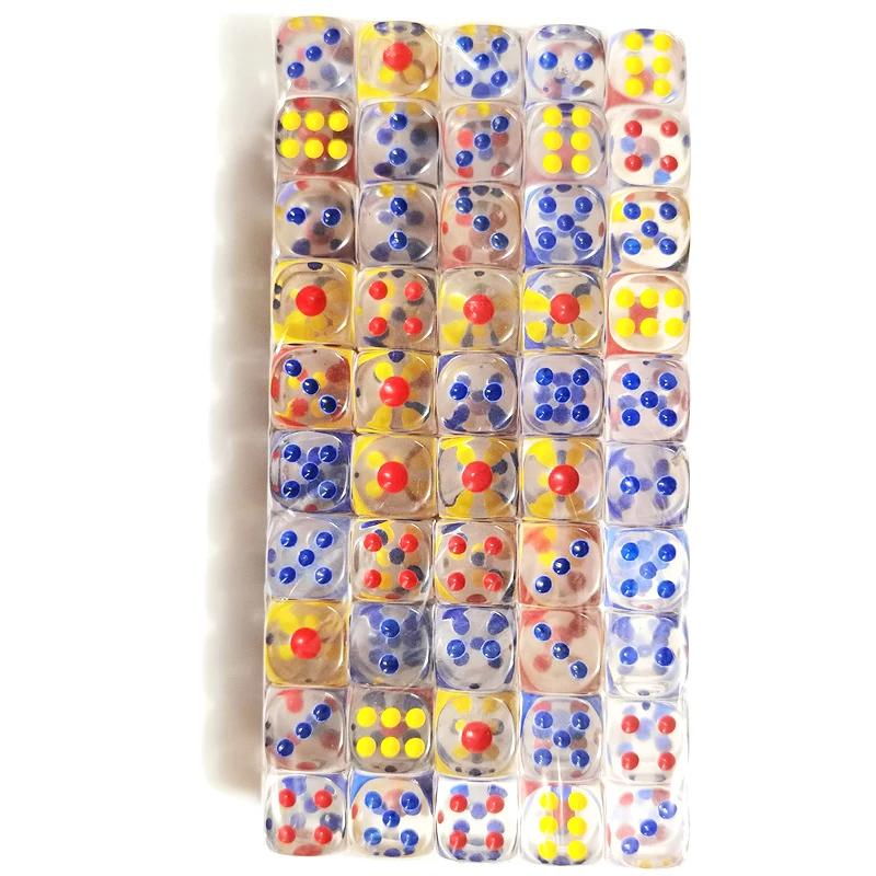 Ensemble de 100 pièces Dés D6 12 mm Multicolore Transparent Acrylique Transparent Bords Arrondis Pour Jeux de Société RPG DND et Fêtes