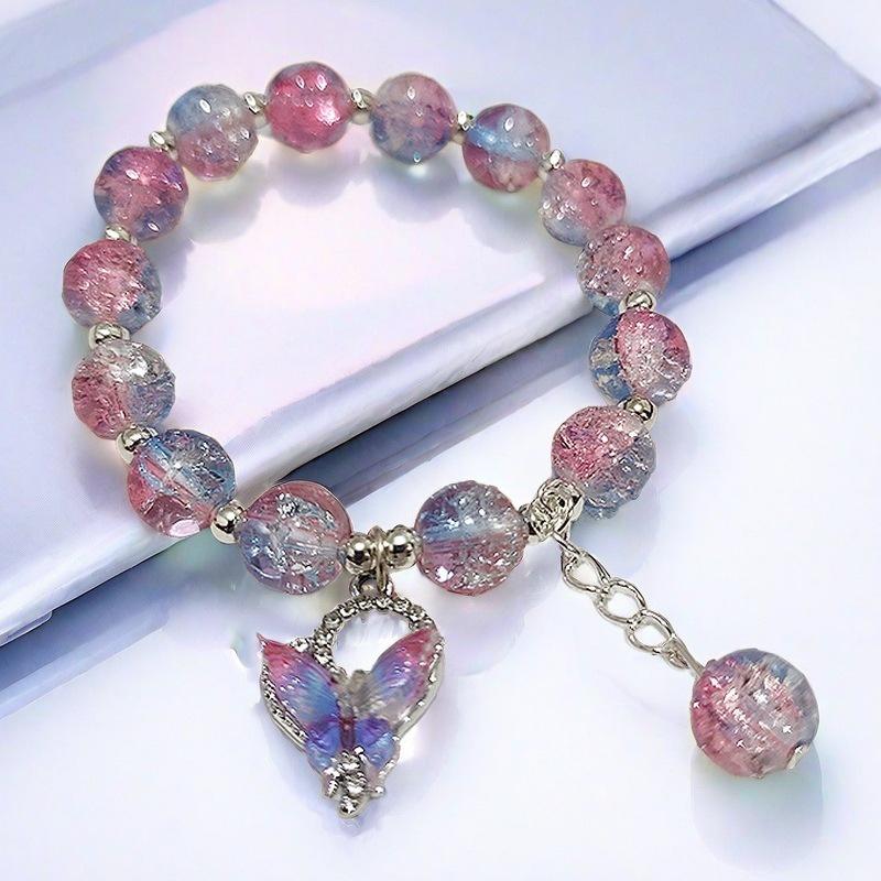 2026 Iridescent Butterfly Bracelet - Colorful 10mm Beads, Color-block Design, Cross-border Gift