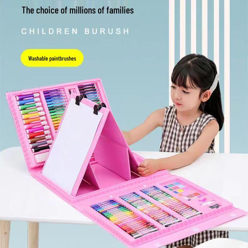 Моющийся набор для рисования из 208 предметов для детей: Акварельные фломастеры, Мольберт, Цветные карандаши и Масляная пастель