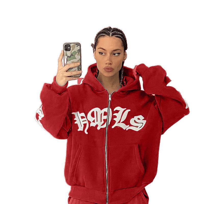 2024 European & American Streetwear Women's Zippered Hooded Sweatshirt