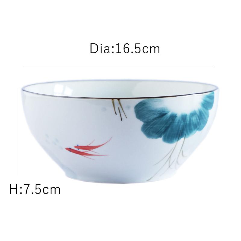 6.5 Inch Porcelain Ramen Bowl Ceramic Noodle Bowl Flower Design Soup Rice Bowl Microwave Safe 800ml