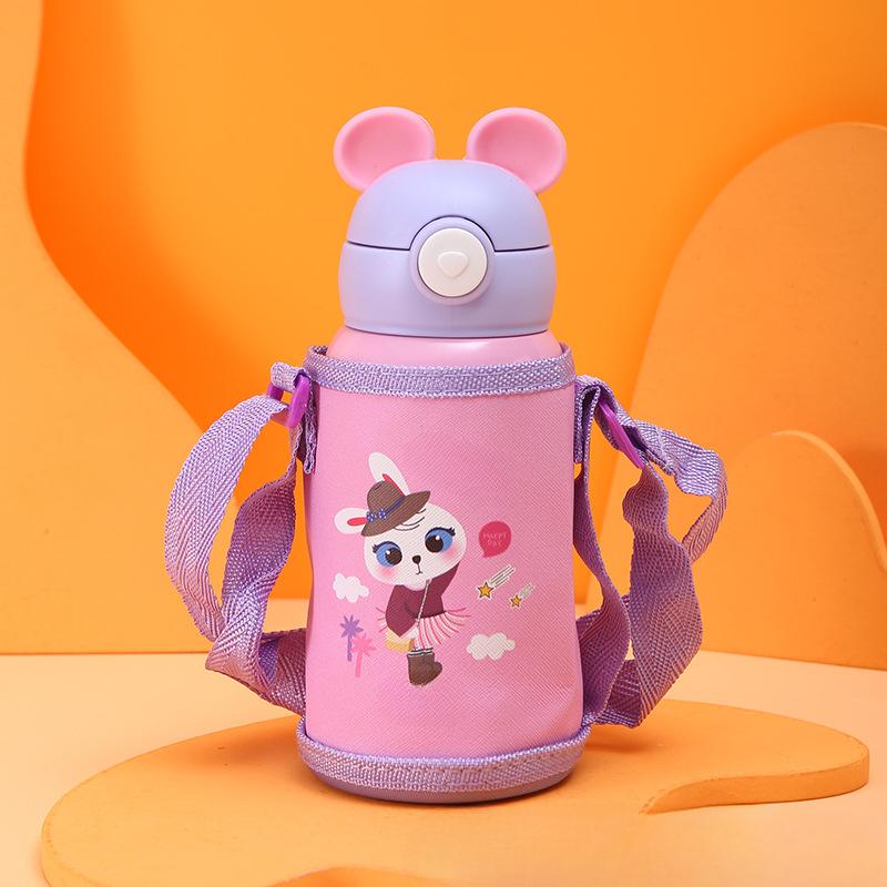 Stainless Steel Bouncing Straw Cup Kids Cartoon Mug Set Durable Safe for Children