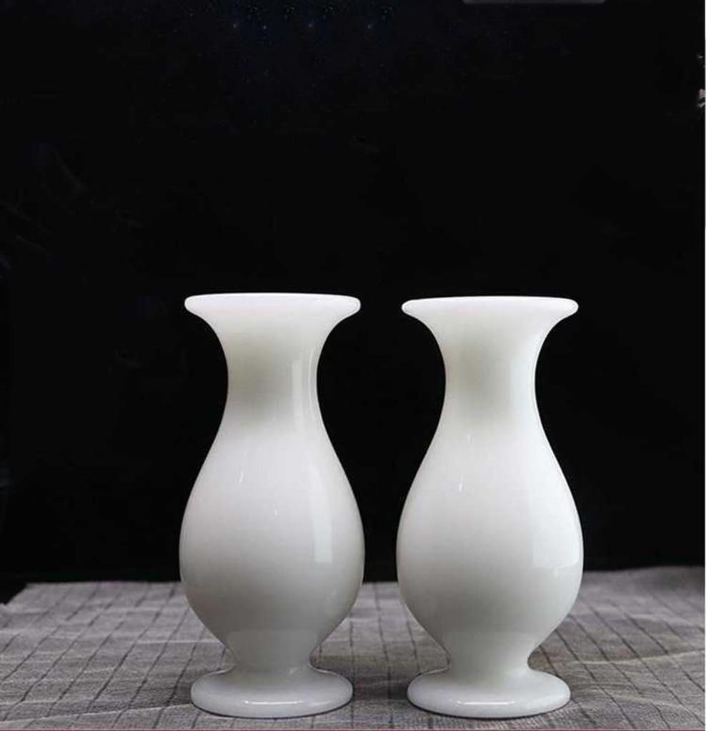 Set of 2 Jingde Ware Buddhist Altar Flower VaseFlower Stand, Mini Size, Celadon and White Porcelain, 12cm Tall, Stylish Buddhist Accessory, Ceramic