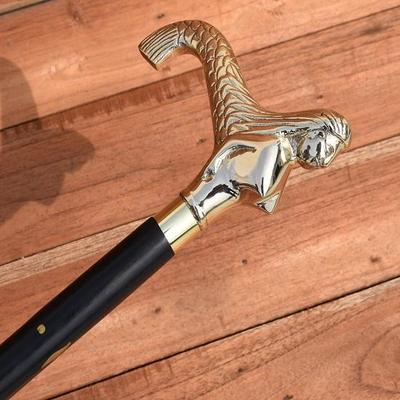 Brass Mermaid 3 Fold Handle Walking Stick Cane Golden And Black