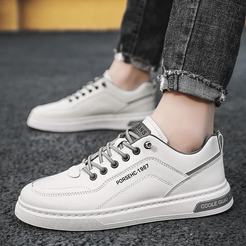 Casual Leather Shoes Men's Non-Slip Wear-Resistant Sports Shoes Fashion Solid Color Comfortable Flat Slip-On Casual Shoes Men