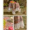 French Flower Oil Painting Ruffle Tablecloth, Rectangle Dust-proof Cover For Tea Table Wedding Dining Room Decor
