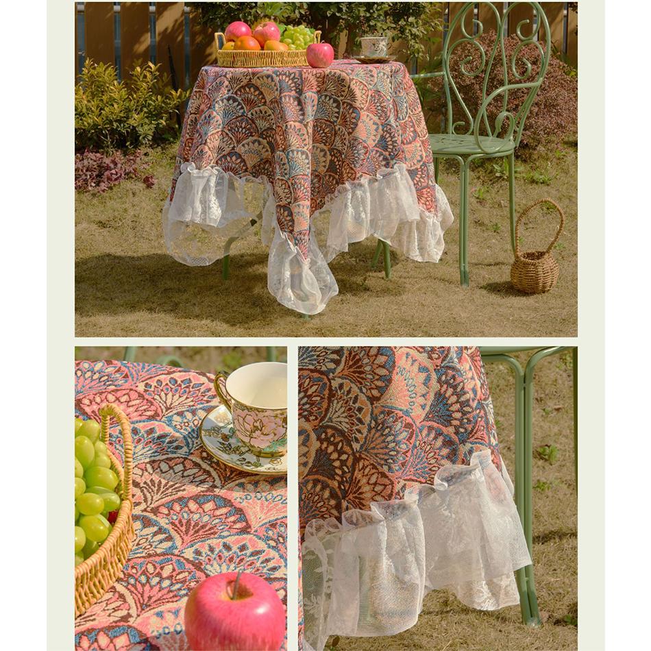 French Flower Oil Painting Ruffle Tablecloth, Rectangle Dust-proof Cover For Tea Table Wedding Dining Room Decor