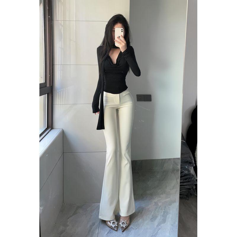 

White Flared Suit Pants for Women, Spring 2026 New Style, High-End Drape, Slim Fit, Stretchy Casual Wide-Leg Pants Off-White Spring/Autumn [Extended Length] XL