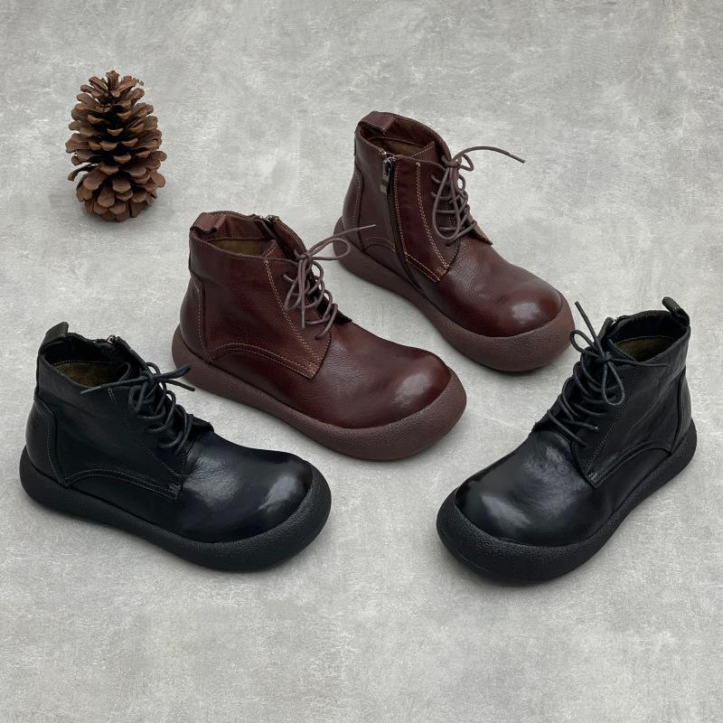 New Women's Boots, Retro Round-toe Lace-up Shoes, Women's Ankle Boots