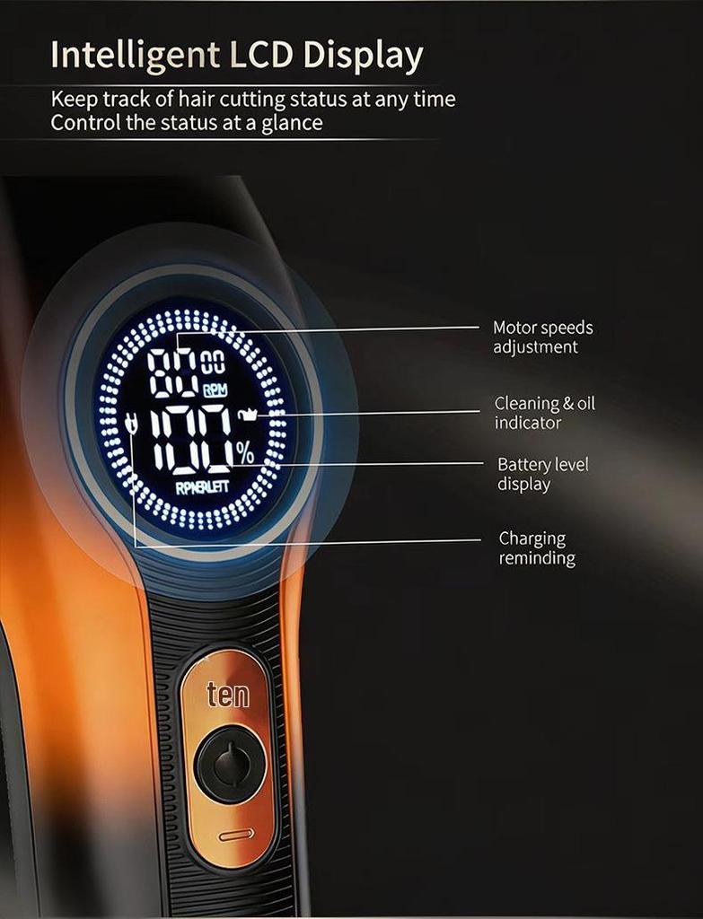 Pro Brushless Motor Hair Clipper with LCD Display, Multi-Speed Adjustment, Charging Base, Electric Trimmer for Barber Shop and Home Use
