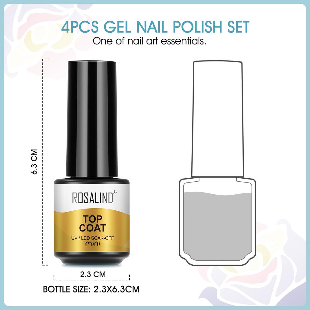 ROSALIND 4 stücke Soak Off UV Gel Polnischen Basis Top Matt Top Mantel Gel Nagellack Luft Trocknen Gel Für Nail art