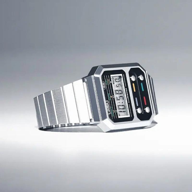 Casio Vintage Series A100 Pac-Man Basic Model Square Watch Multi-Function Quartz Movement Men Watches Gray A100WE-1A