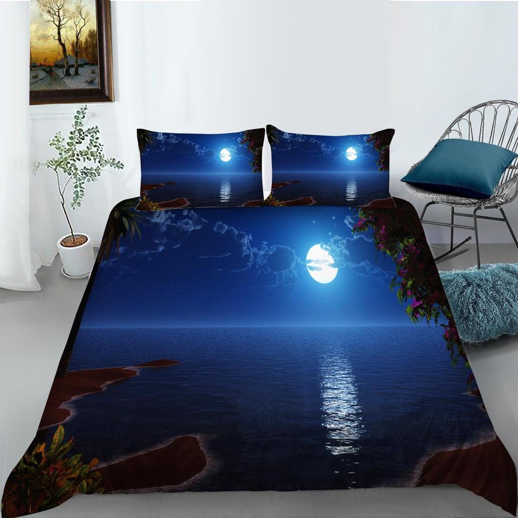 Bettwäsche mit Landschaftsdruck, Bettbezug und Kissenbezug, volle Größe, 2 oder 3 Stück, für Einzel- oder Doppelbett, komfortable Heimdekoration